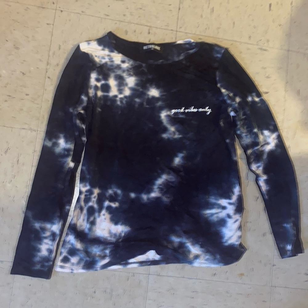 RetroLuxe Tie Dye Super Soft “Good Vibes Only” Printed Long Sleeve T Shirt